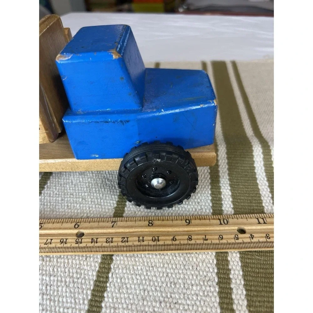 Vintage Wooden Dump Truck Blue Cab 10